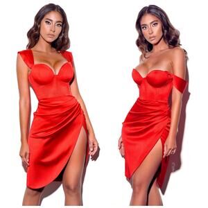 Miss Circle Hedy Red Satin Corset Draped Dress Size XL Sexy Cocktail Wedding
